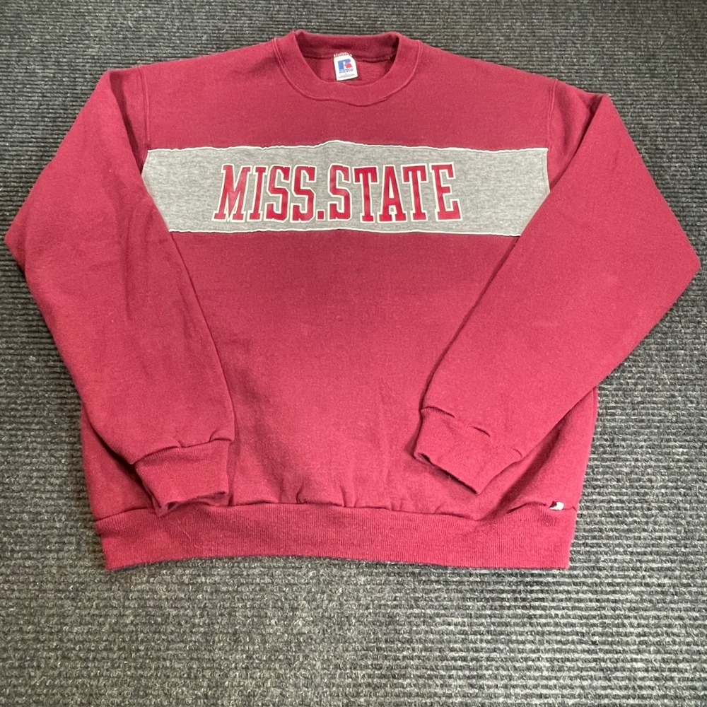 Vintage Russell Athletic Mississippi State Sweatshirt Mens Large Maroon USA Made